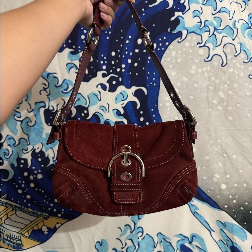 Coach Burgundy Suede Shoulder Bag